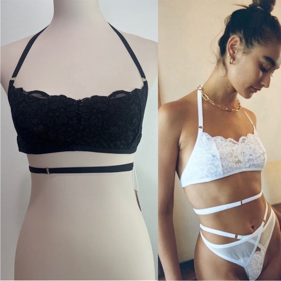 We are HAH NEW Don’t Cross Me Halter Lace Bra in Noir (Black) size S Free People - Picture 1 of 6